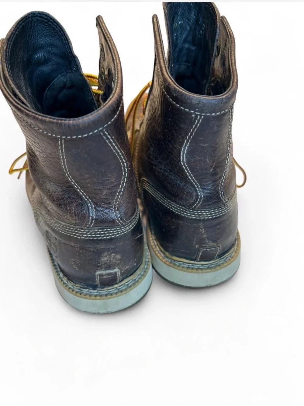 Men's Brown Leather Work Boots with Yellow Laces